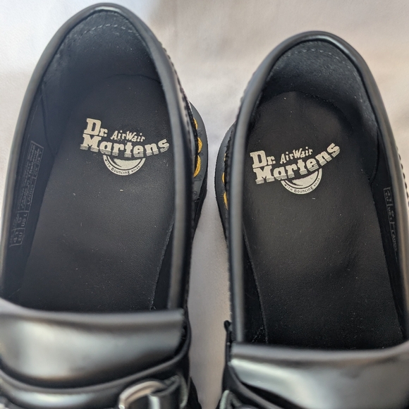 Dr. Martens Adrian Snaffle Quad Black/White Cow Print Horsebit Leather Loafers - Picture 9 of 14